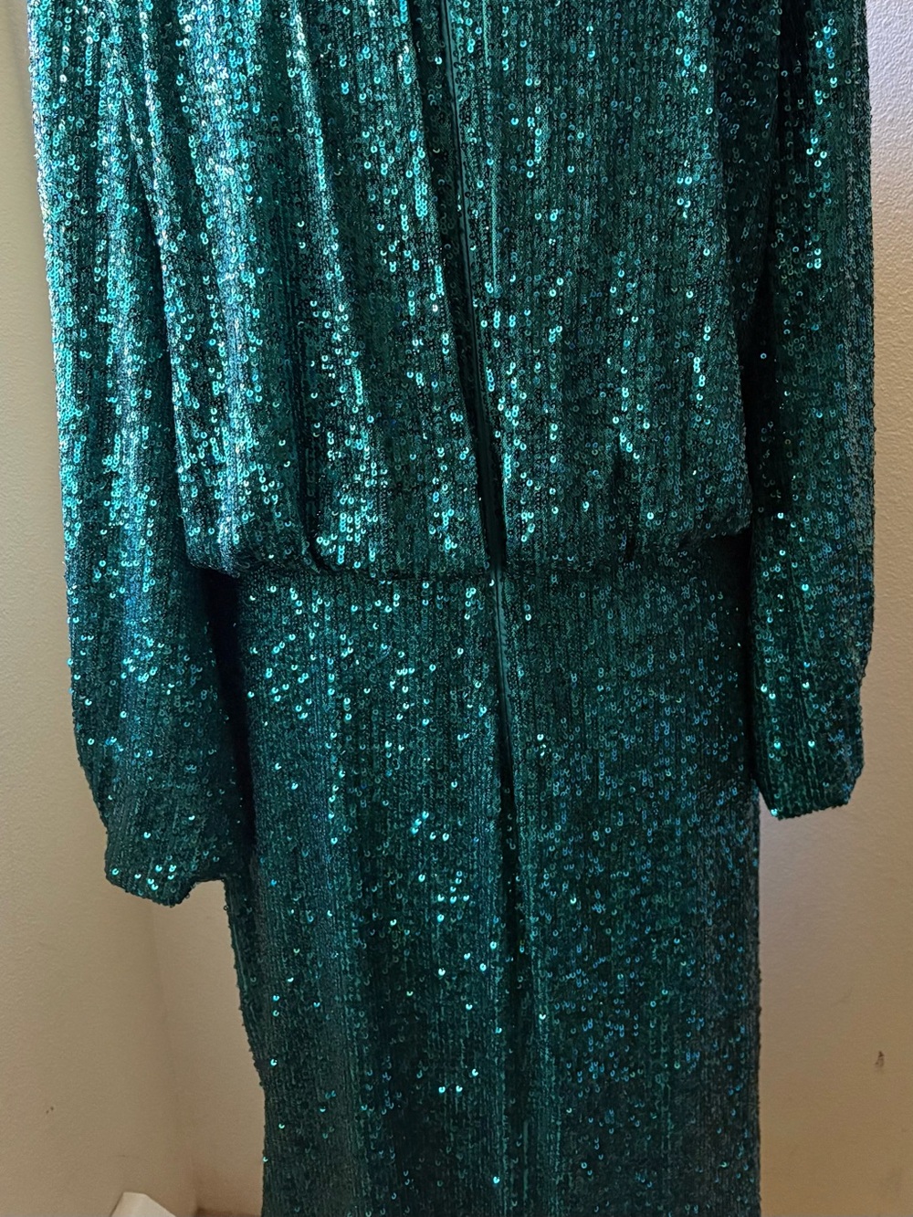Vince Camuto Emerald Green Sequined Balloon Sleeve Sheath Dress Size 12 VCI 3204 - Picture 14 of 16